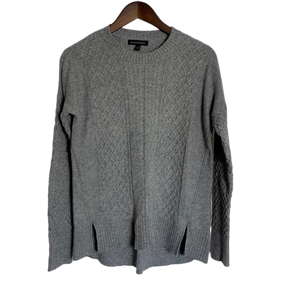 Banana Republic Women's Cable Knit Wool Blend Sweater Gray Size Small Petite